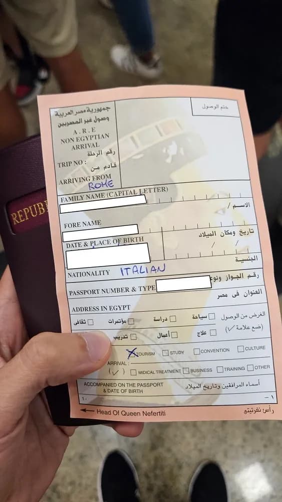 Immigration paper required in Sphinx Airport in Egypt